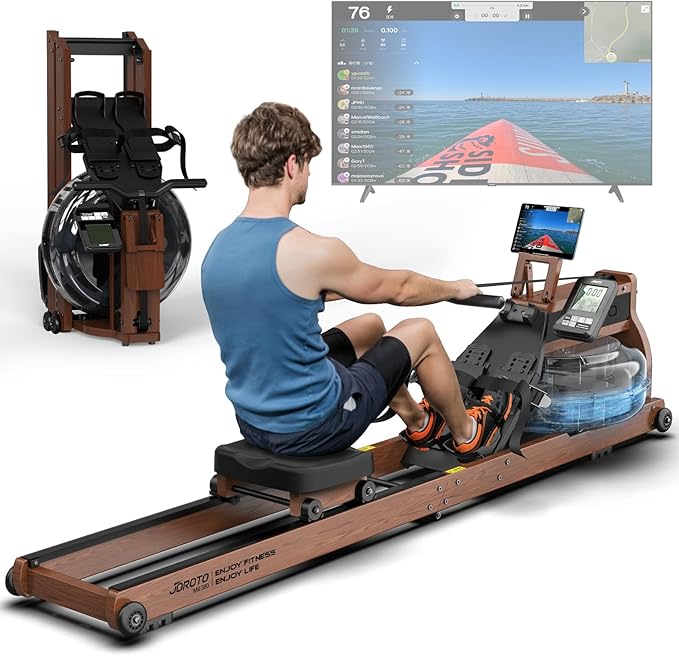 JOROTO MR380/MR390: Klappbares Eichenholz‑Rudergerät mit 28 L Tank und Bluetooth‑Monitor