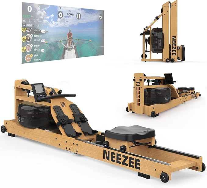 Neezee Water Rowing Machine | Solid Wood, Foldable, Bluetooth Display