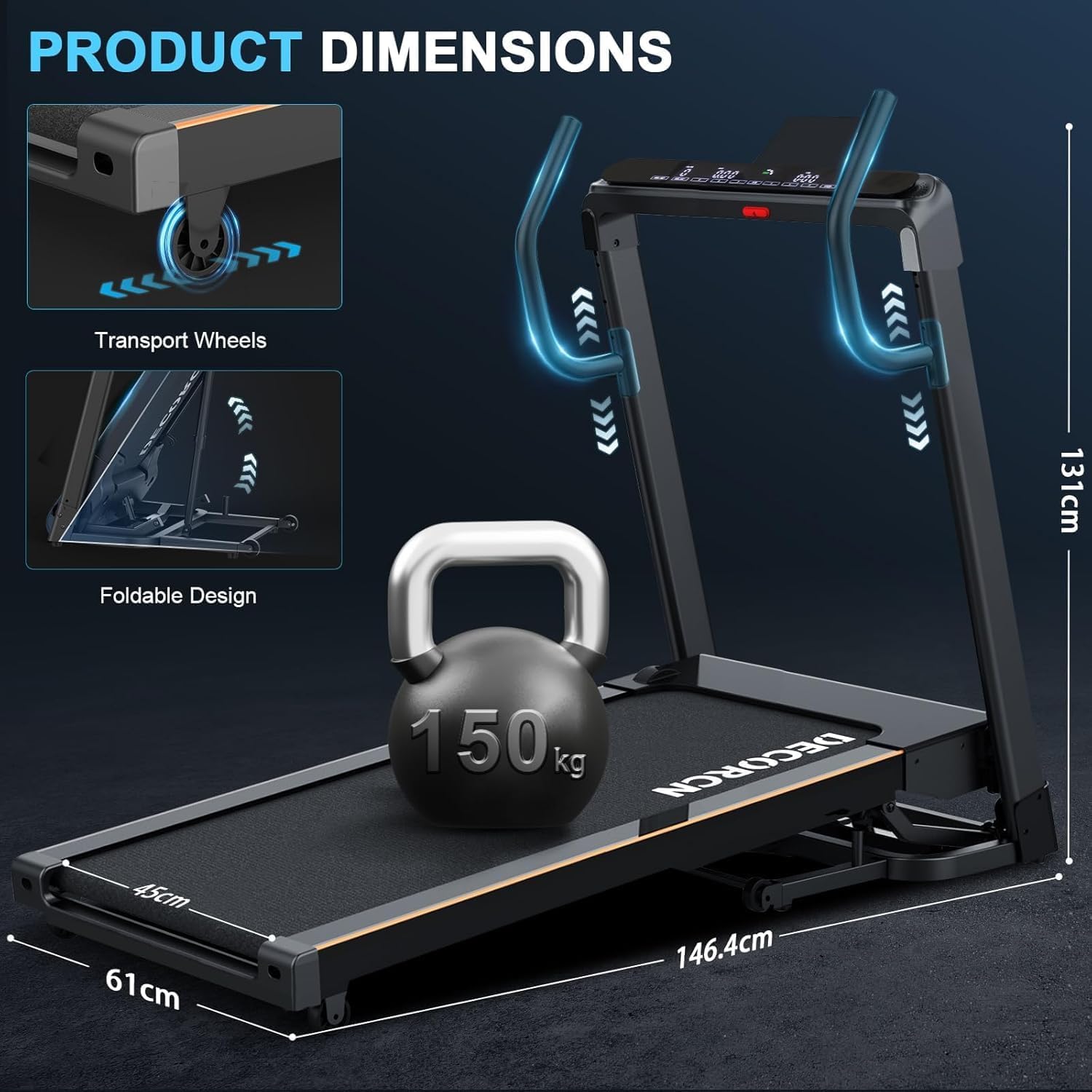 Decorcn Laufband: 4,5 PS, klappbar, 16 km/h, Steigung, LCD & Bluetooth