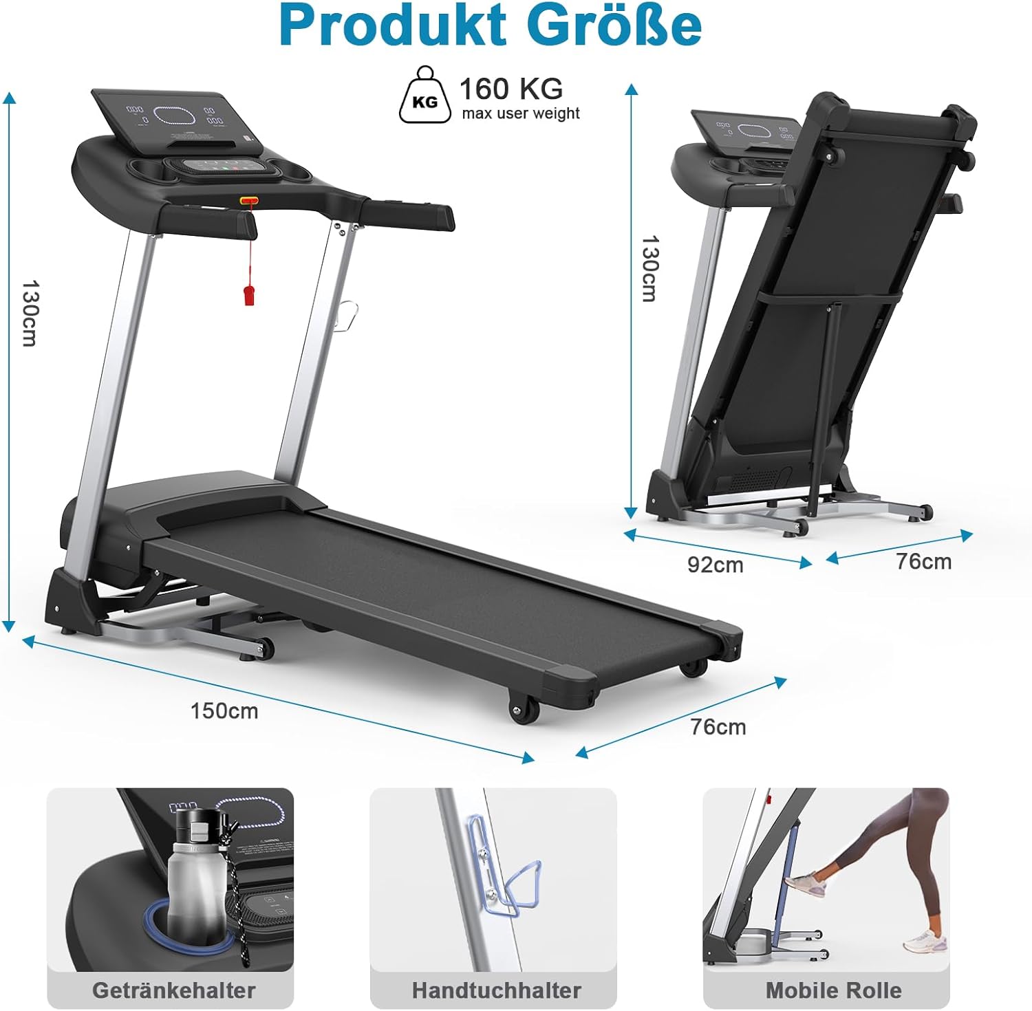 Kitopa Laufband: Hochgeschwindig, 7 PS, große Lauffläche, klappbar