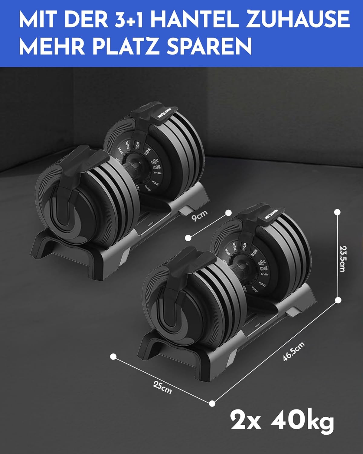 NEOLYMP Verstellbare Kurzhantel 2–40 kg mit Schnellverstellung, Einzelstück