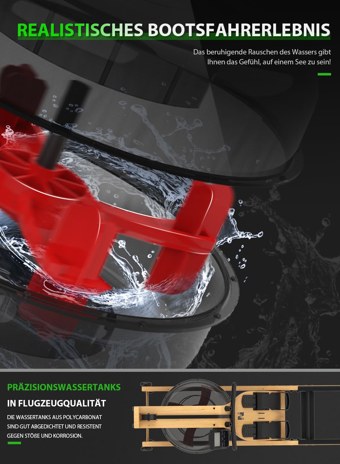 Neezee Water Rowing Machine | Solid Wood, Foldable, Bluetooth Display