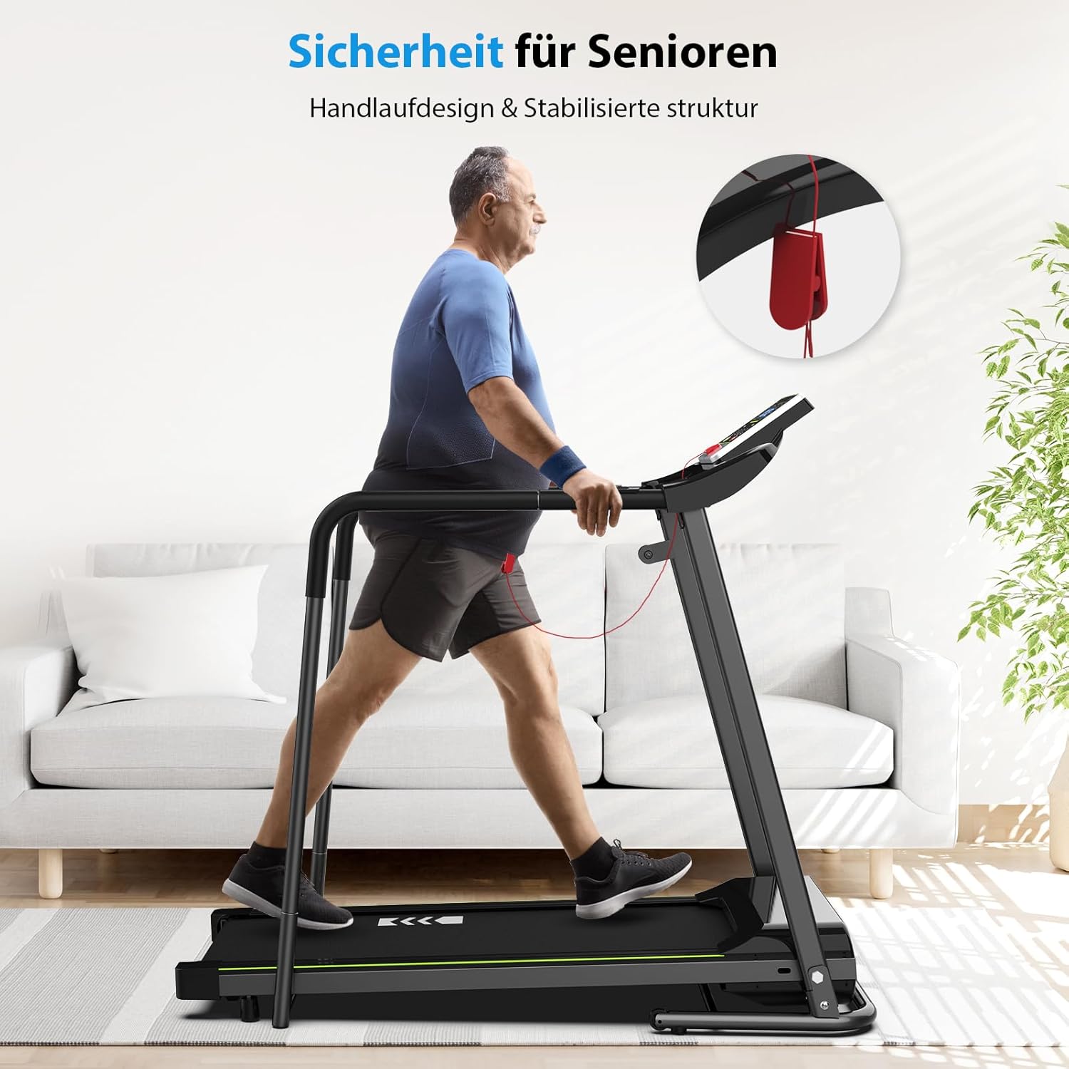 CIIHI Senioren Laufband: Heimtrainer mit extra langen Handläufen für Senioren