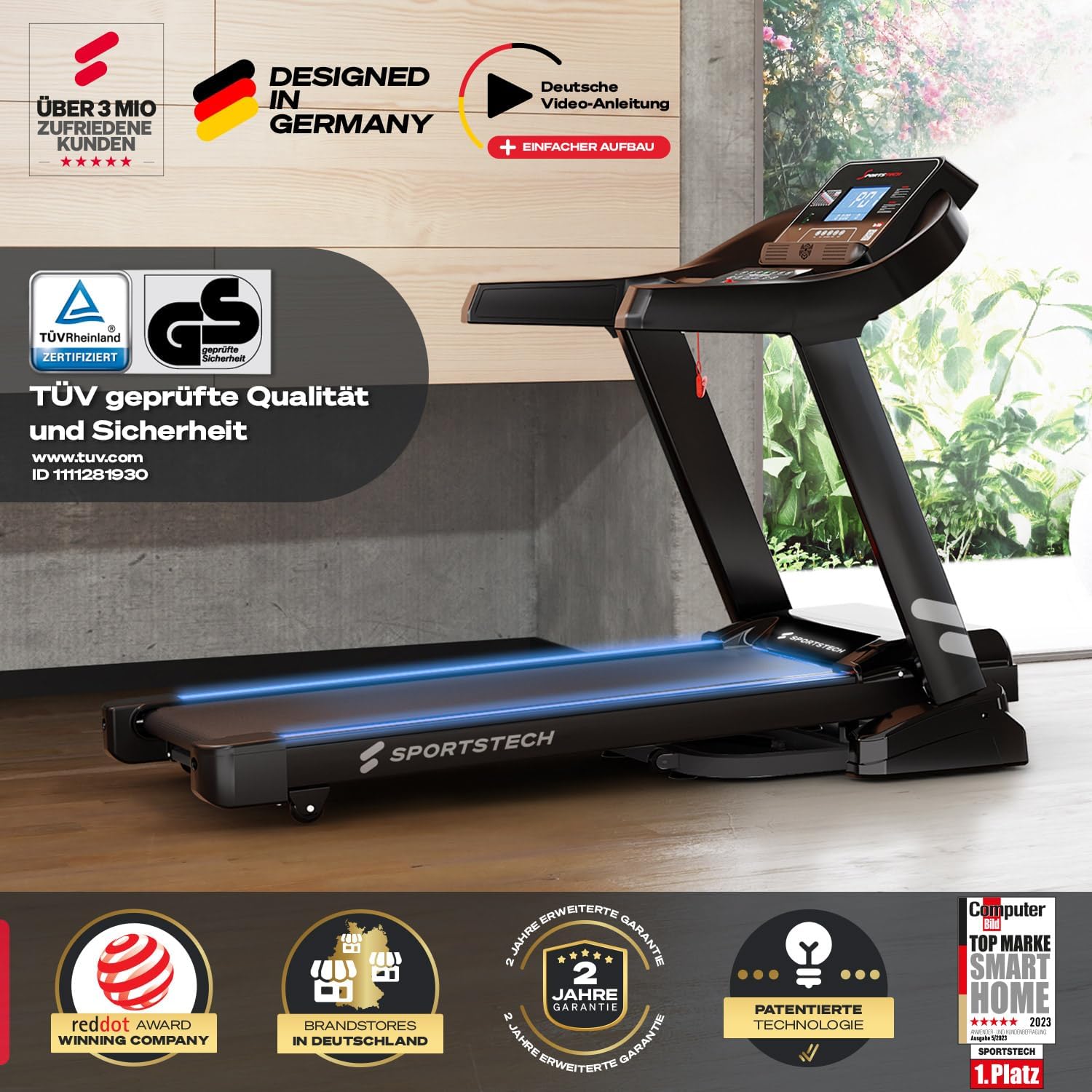 Sportstech F37s: Klappbares Laufband, 7 PS, 20 km/h, Steigung & App