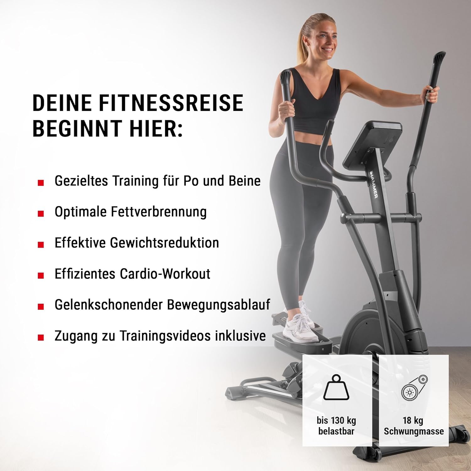 Hammer SpeedMotion II: Crosstrainer mit Steigung, 24 Programmen & 18 kg Schwungmasse