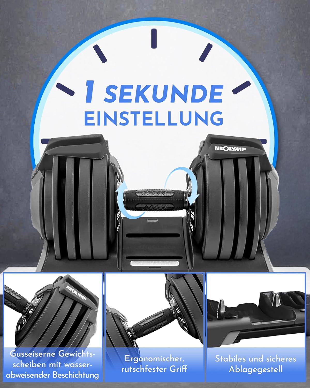 NEOLYMP Verstellbare Kurzhantel 2–40 kg mit Schnellverstellung, Einzelstück