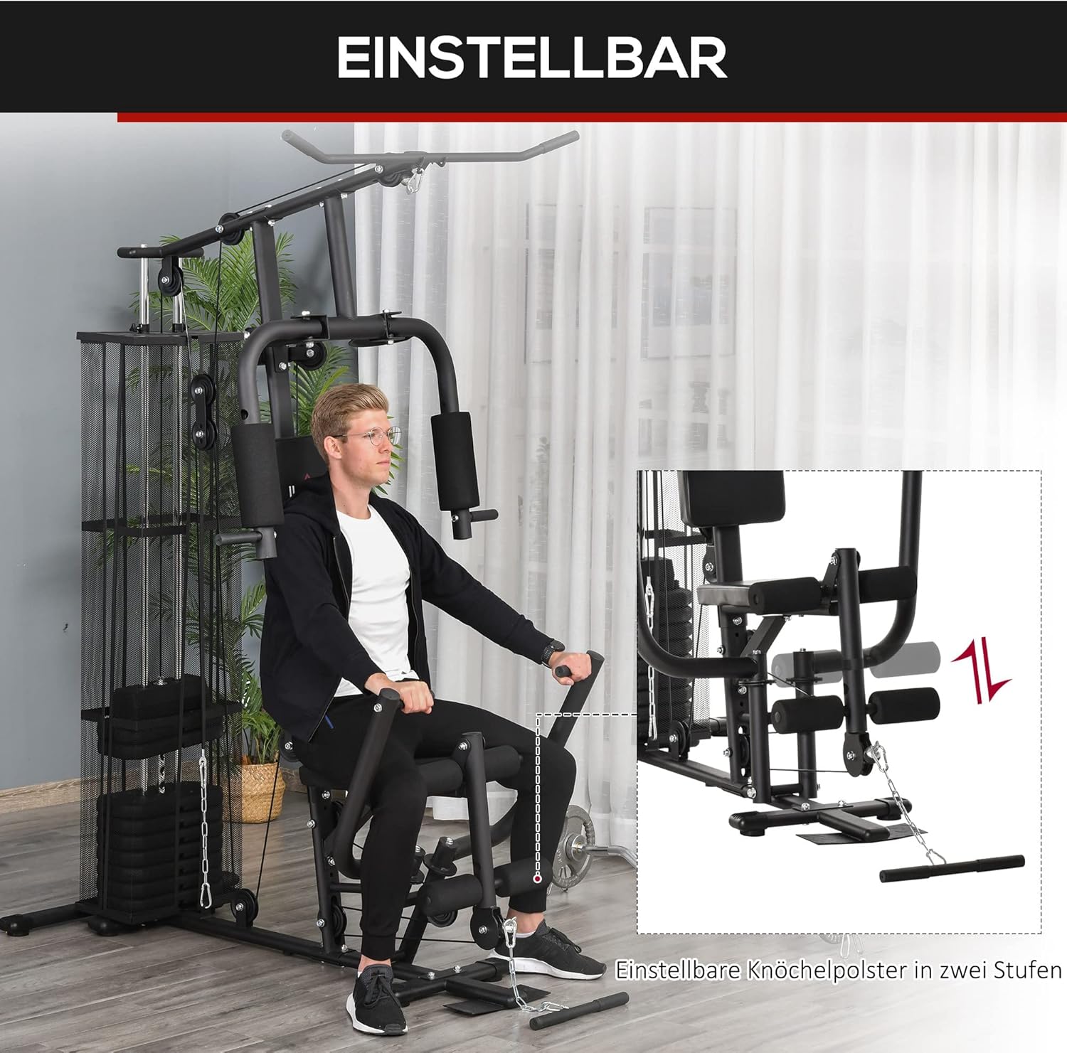 HOMCOM Kraftstation: Multifunktional mit Latzug, Butterfly und 45 kg Gewichten