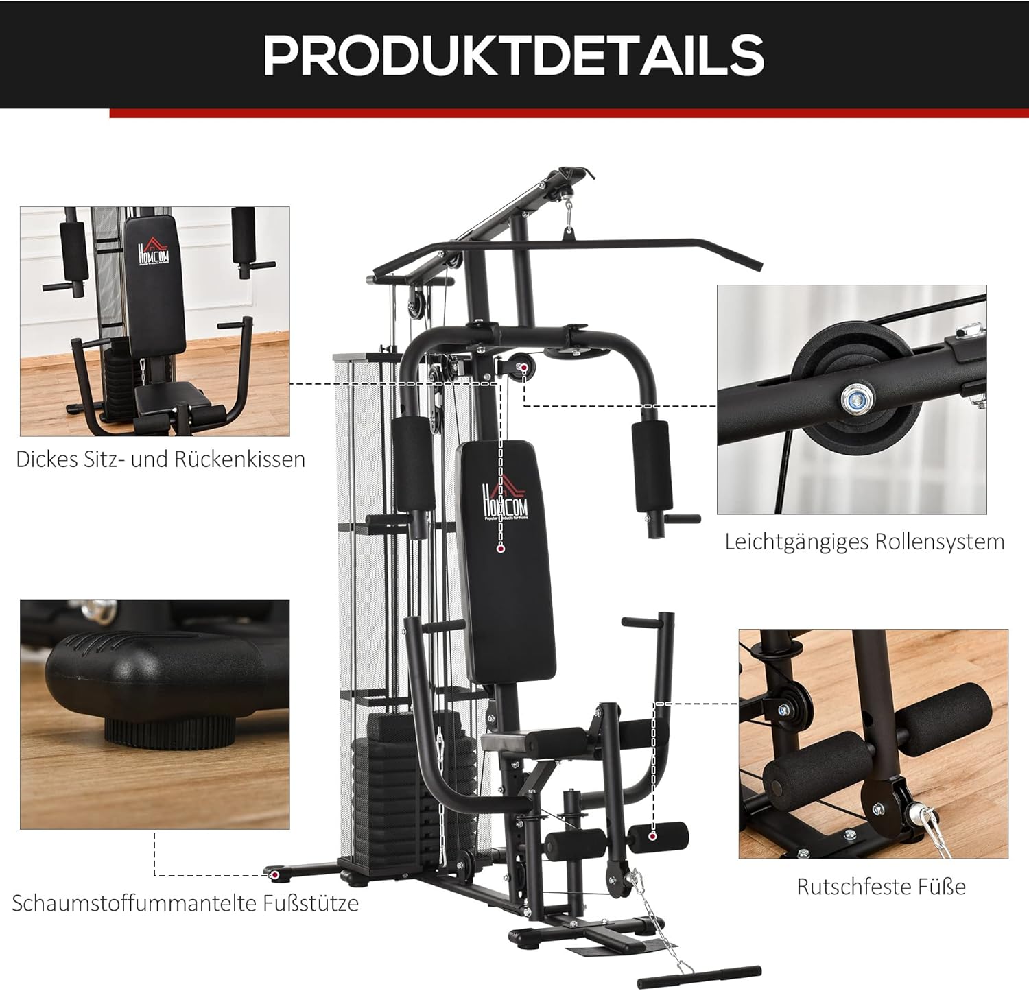 HOMCOM Kraftstation: Multifunktional mit Latzug, Butterfly und 45 kg Gewichten