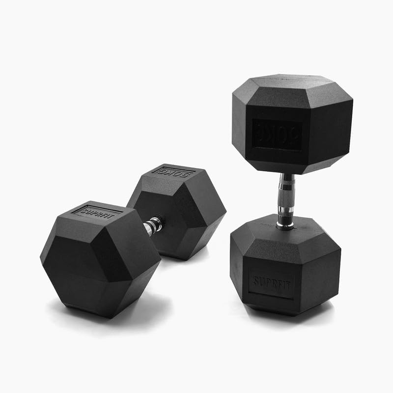 SUPRFIT Hexagon Kurzhanteln Paar: Gummierte Eisenkern Hanteln für Krafttraining