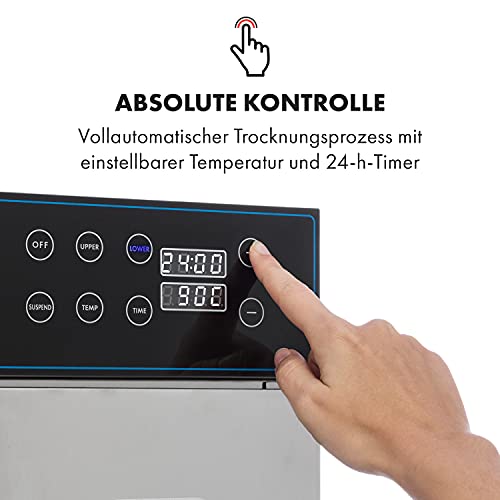 Klarstein Dörrautomat Edelstahl – 4.000-W-Dörrgerät, 48 Edelstahl-Einlegeböden, 30–90 °C, 24-Stunden-Timer, 6 Ventilatoren, 2 Trockenkammern, 50–55 dB, ideal für Obst, Gemüse, Fleisch, Kräuter, Silber