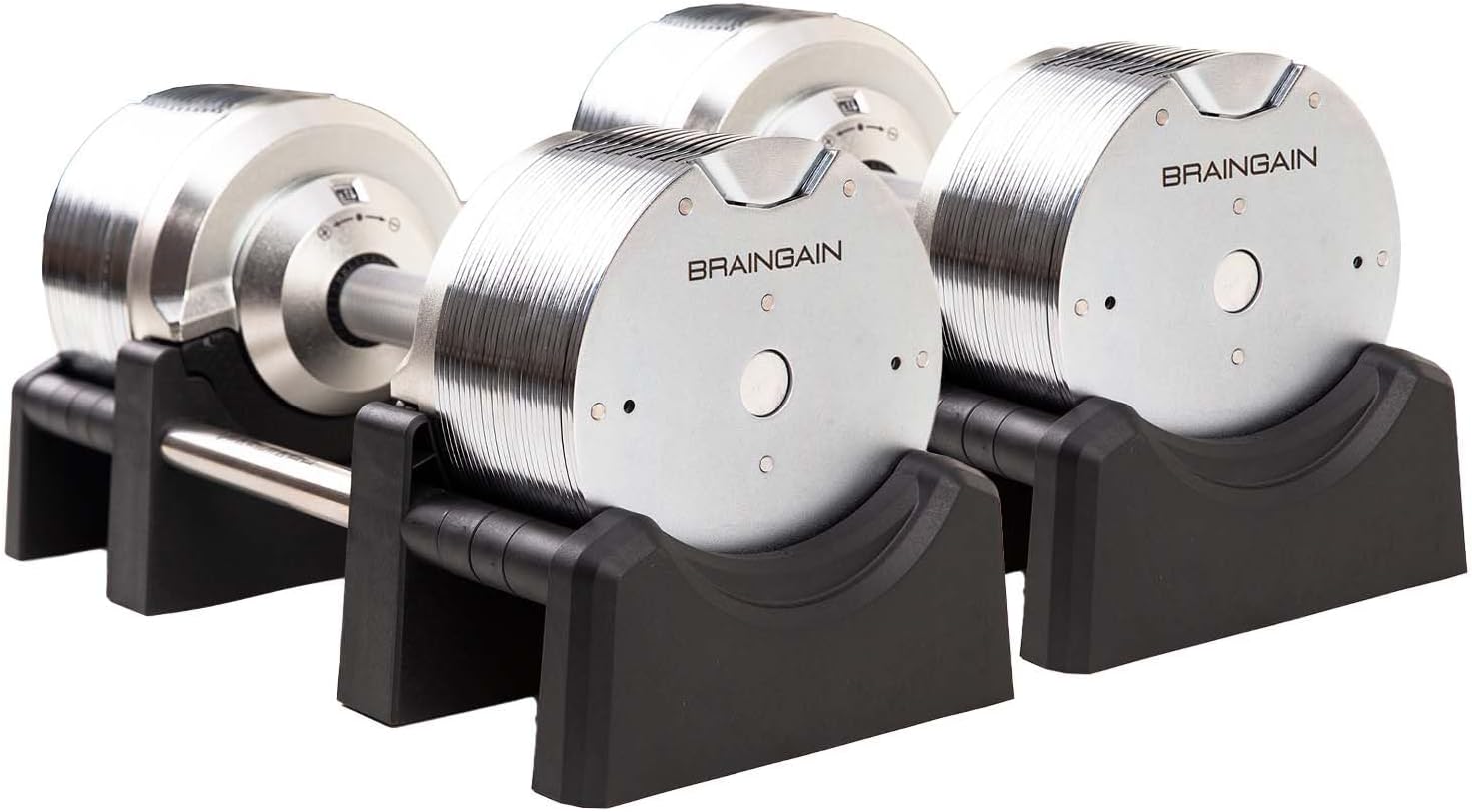 BRAINGAIN Verstellbare Hanteln: Chrom/Schwarz fürs Heimtraining