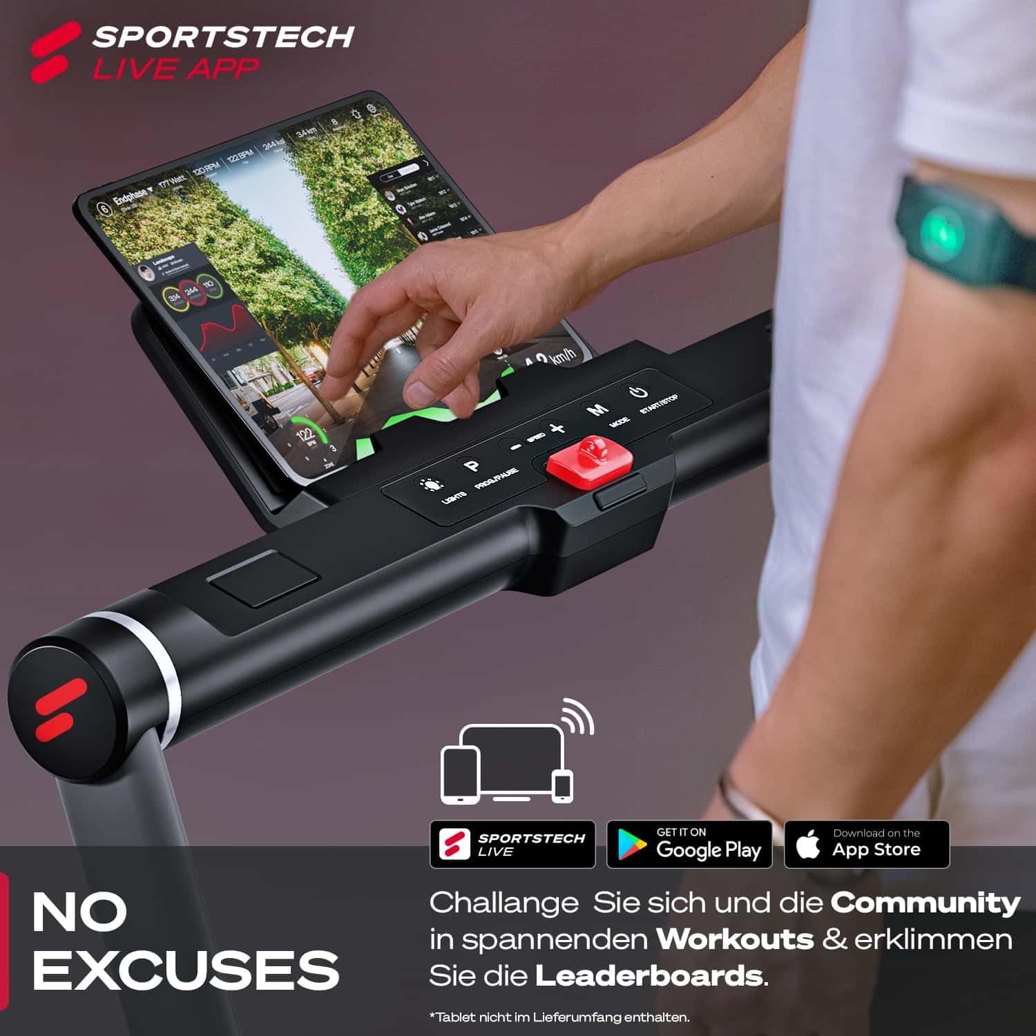 Sportstech Klappbares LED‑Laufband: Walking Pad mit Bluetooth‑App