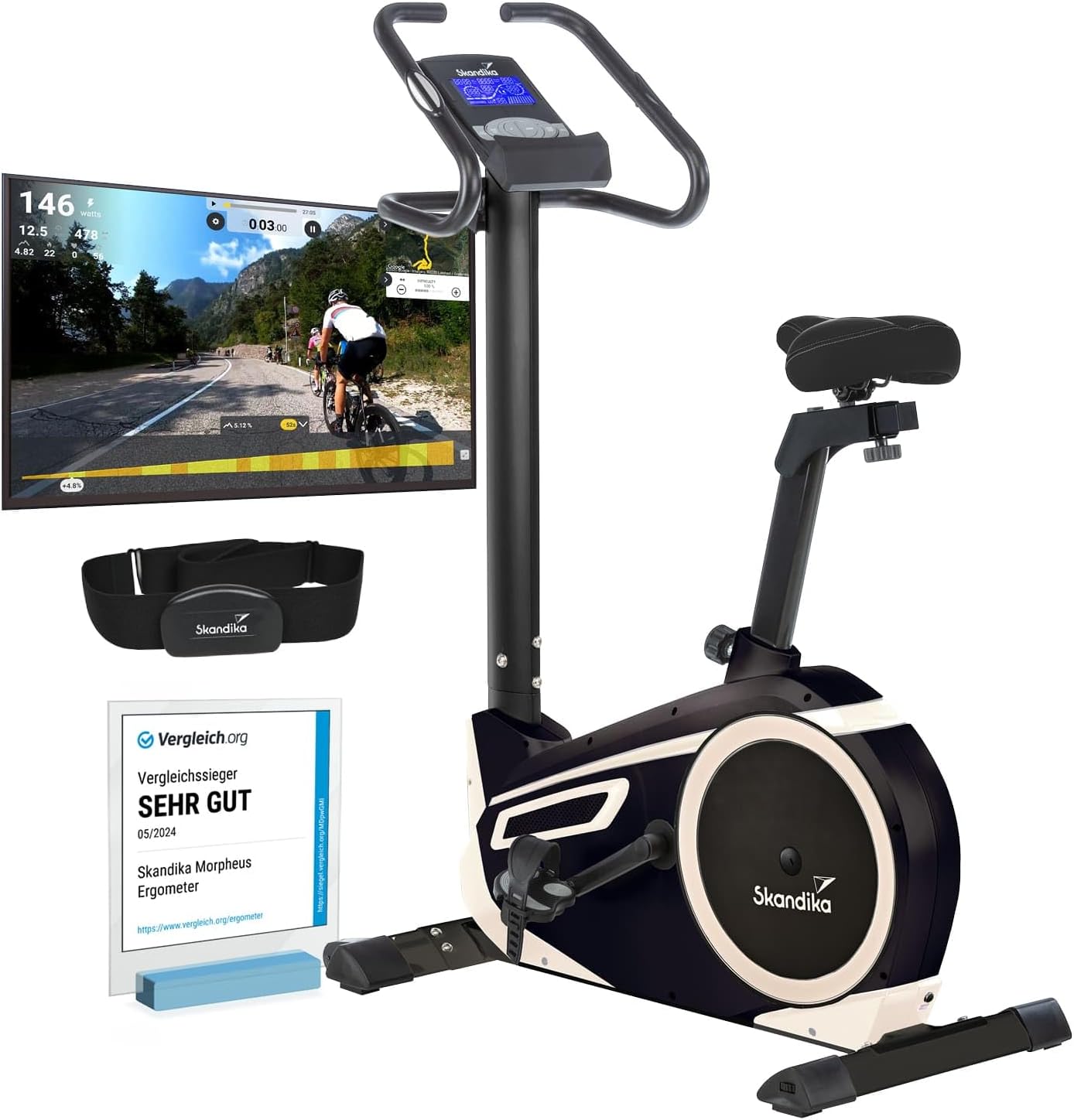 Skandika Morpheus: Ergometer mit App‑Steuerung, Pulsgurt und Tablethalter