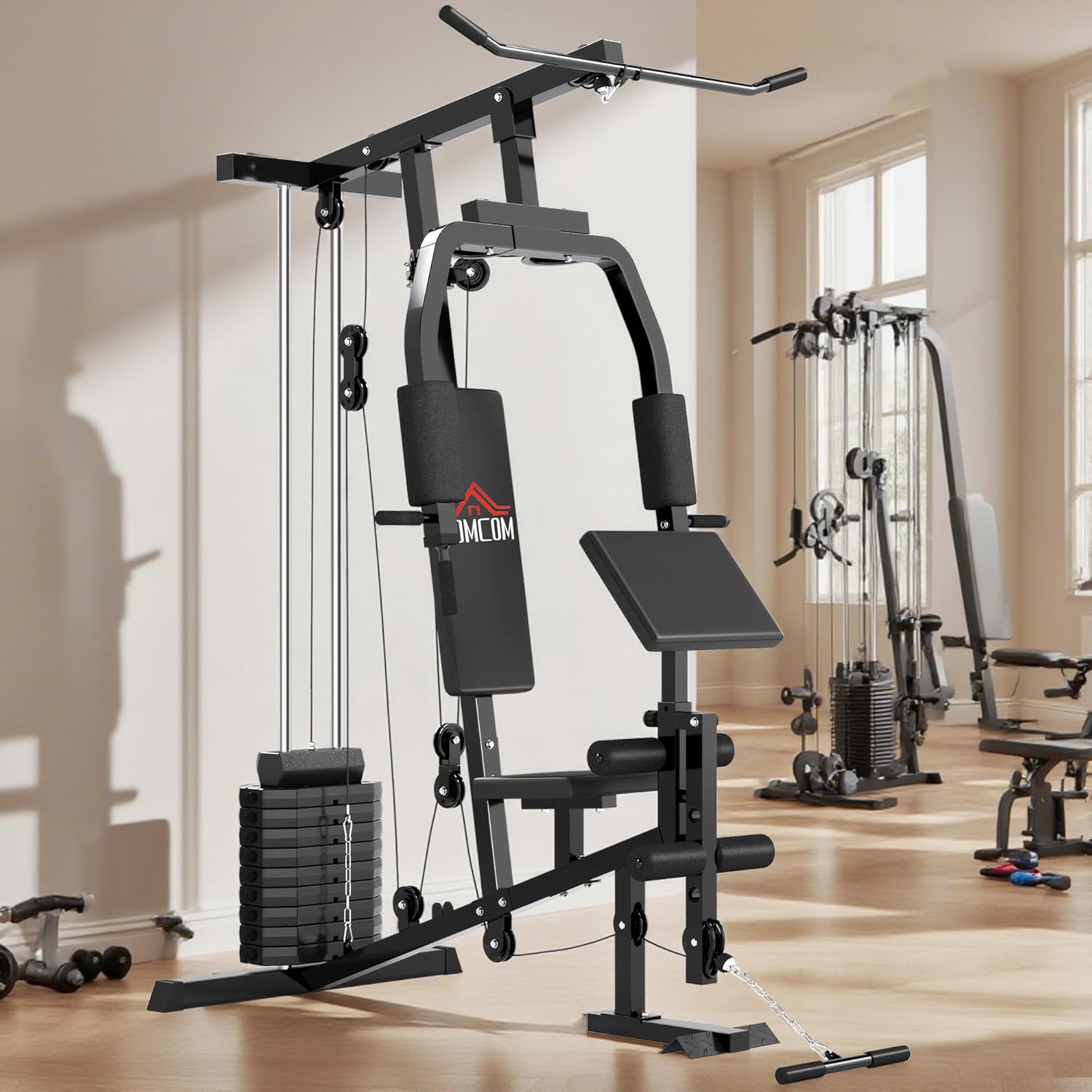 HOMCOM Home Gym Kraftstation – Latzug, Kabelzug, Brustpresse, Beintrainer