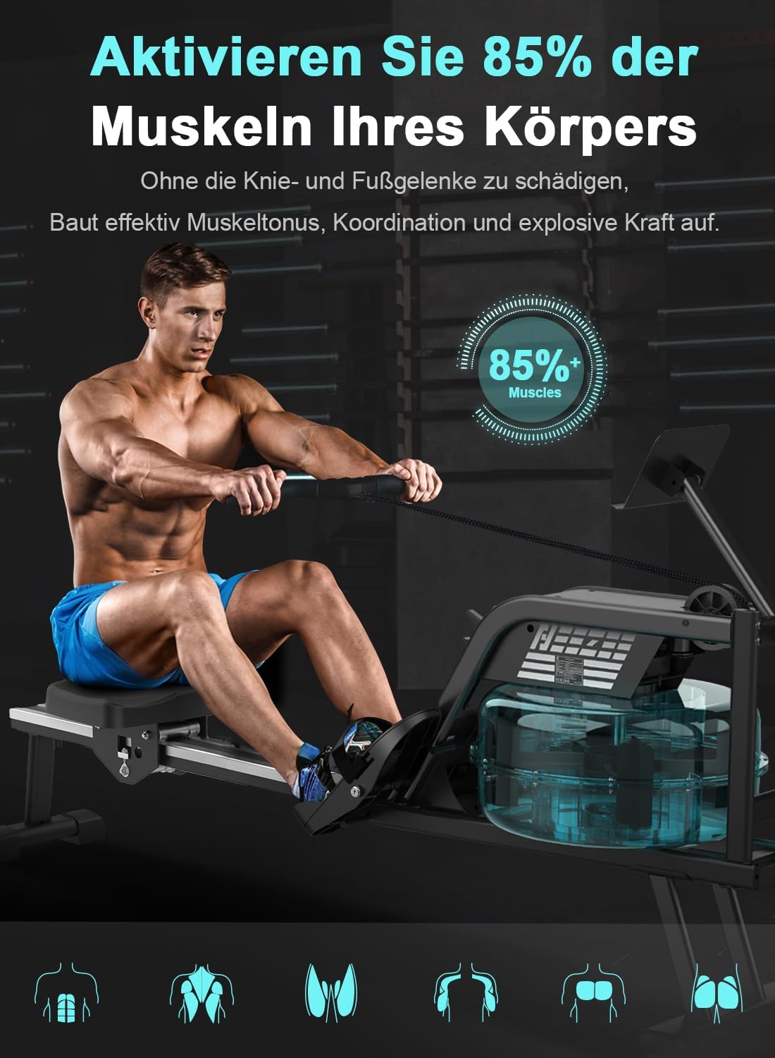 NEEZEE Wasserrudergerät: Bluetooth-Monitor, Tablet-Halterung, 150 kg Kapazität