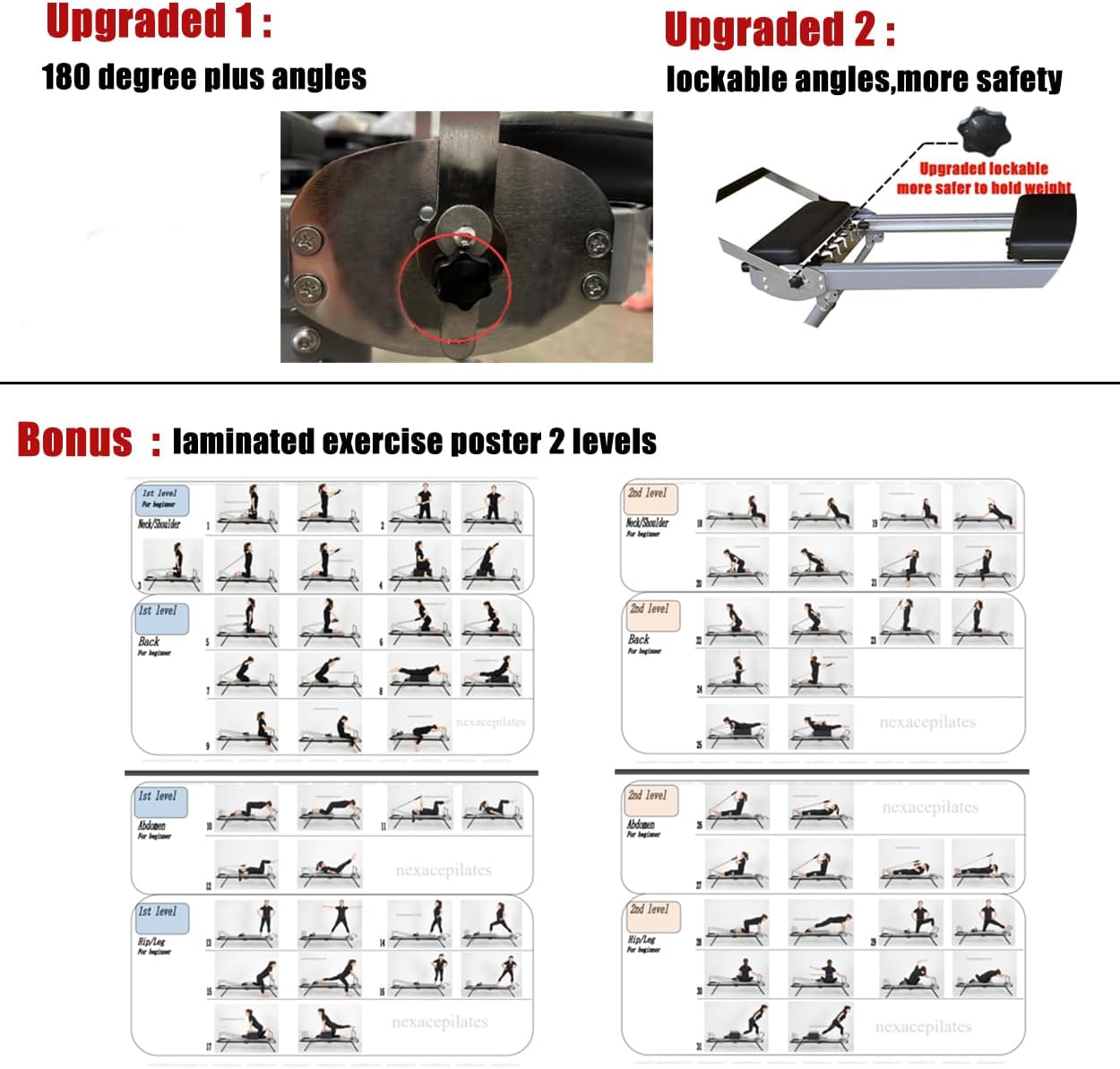 Nexace Pilates Reformer für Zuhause, Faltbarer Pilates Reformer Heimgebrauch