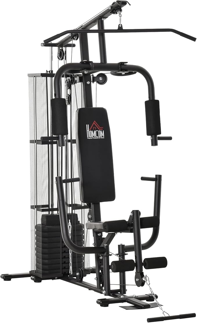 HOMCOM Kraftstation: Multifunktional mit Latzug, Butterfly und 45 kg Gewichten