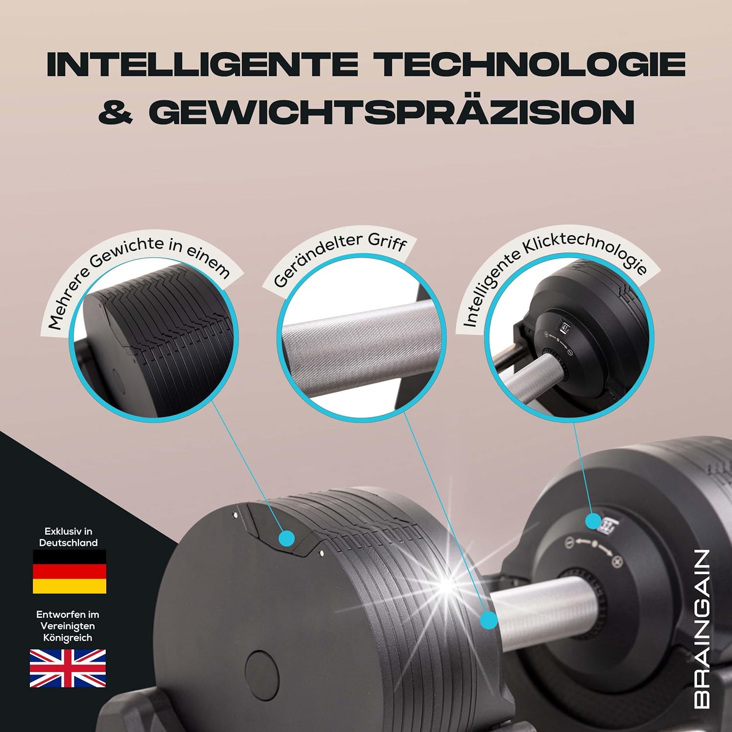 BRAINGAIN Verstellbare Hanteln: Chrom/Schwarz, Krafttraining für Zuhause