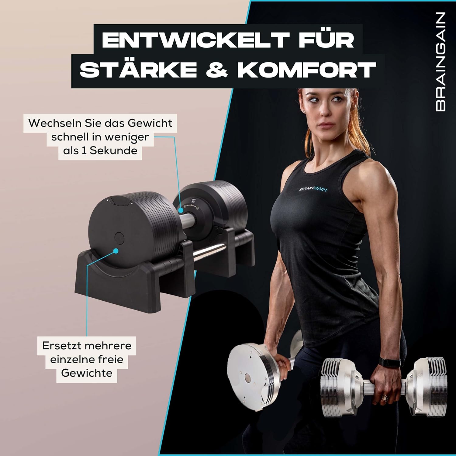 BRAINGAIN Verstellbare Hanteln: Chrom/Schwarz, Krafttraining für Zuhause